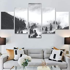 SIGNWIN 5 Panel Canvas Wall Art Foggy Scenery...