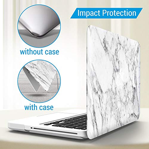 IBENZER MacBook Pro 13 Inch case A1278 Release 2012-2008, Plastic Hard Shell Case with Keyboard Cover for Apple Old Version Mac Pro 13 with CD-ROM, White Marble, P13WHMB+1A