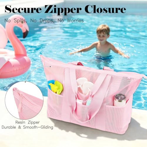 Image of Fammart Large Mesh Beach Bag for Women, Oversized Beach tote Swim Pool Bag