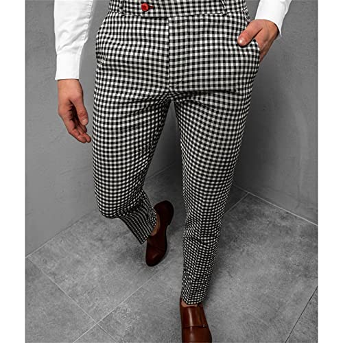 Men's Plaid Chino Pants Flat Front Skinny Slim Fit Stretch Suit Pant Casual Stylish Business Dress Trousers4