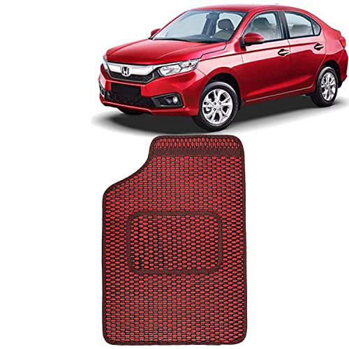 Image of Kingsway Dotted Design Car Floor Foot Mats Universal Fit for Honda Amaze, Model Year : 2018-2020, Water and Dustproof, Color Red, Set of 5 Pieces