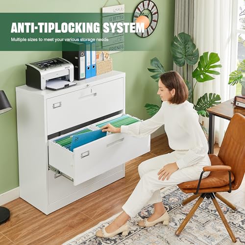 Image of Letaya 3 Drawer File Cabinets with Lock,Metal Lateral Filing Cabinets for Home Office Organization Hanging Storage Letter /Legal /F4 /A4(Assembly Required) (Pack of 2)
