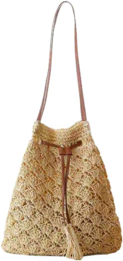Joowand Women Handbag With Tassel Decoration For Travel Casual Single Shoulder Bag Cross-Body Crochet Bag Straw Woven Bag