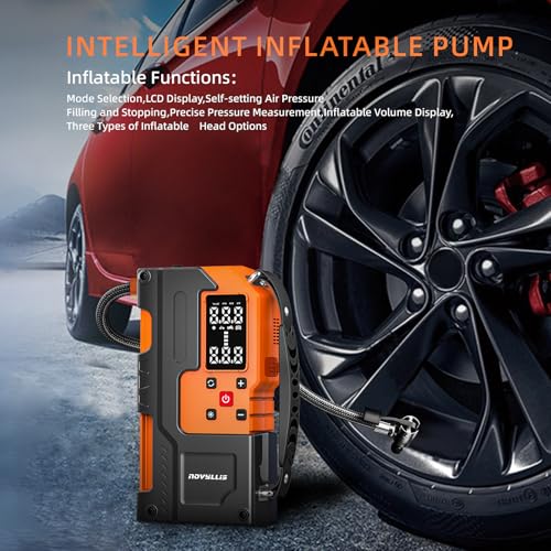 Jump Starter with Air Compressor 4000A Portable Battery Pack 10000mAh Power Bank Emergency SOS LED Light 22-Cylinder 150PSI Cordless AutoShutoff Tire Inflator Window Breaker
