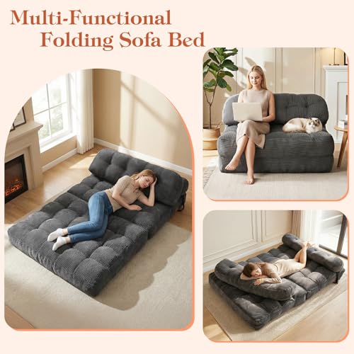 Image of Folding Sofa Bed, Convertible Sleeper Chair with Back Support and Pillow