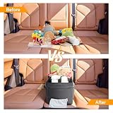 Cozary Organizer samochodowy dla dzieci, na zabawki, książki, przekąski, organizer na tylne siedzenie dla dzieci, z uchwytami na kubki i kieszeniami z siatki, składany organizer na tylne siedzenie