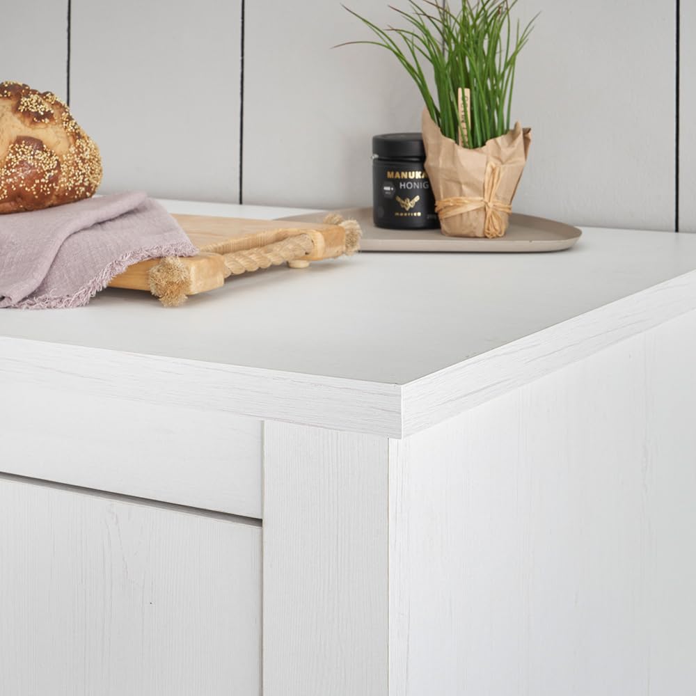 Lomadox Küchen Set 5-teilig in Pinie weiß Nb. mit Absetzungen in Pinie dunkel Nb., im Landhaus Stil Softclose-Funktion Spülenschrank Hängeschank Theke