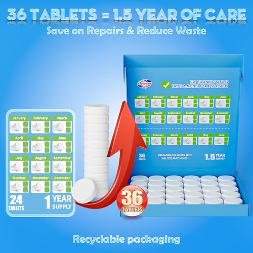 Image of Ice Machine Cleaner Tablets - Ice Maker Cleaner & Descaler for Countertop, Nugget & Commercial Units - Citric Acid-Based - 36 Tablets (Up to 1.5-Year Supply) - Removes Limescale & Odors
