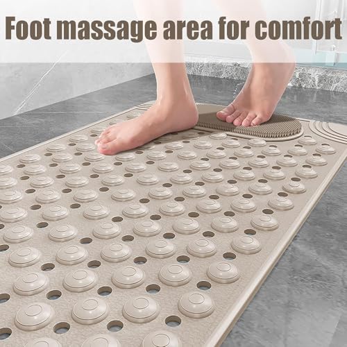 Image of Homecloud Anti Skid Mat for Bathroom Floor Shower mats for Bathroom Anti Slip with Foot Scrubber Bath mat Anti Slip with Suction Cups & Drain Holes (69x35 Cm) (Beige)