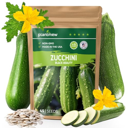 PLANTMEW Zucchini Seeds for Planting - 45 Black Beauty Summer Squash Seeds - Non-GMO, Heirloom Vegetable Seed Packet for Home Garden, Hydroponic, Indoor/Outdoor