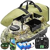 Bilbear Futterboot mit GPS Karpfenfischen Angeln Köder Boot GPS Köderboot Angelköderboot mit Echolot,Fischfind Boot,Fischfinder mit Sonarsensor,Ersatz-Akku,Handtasche (Camo Boot mit Fischfinder)