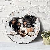 Matériau : aluminium léger Plaque ronde en métal miniature de berger américain - Couronne de chien - Plaque de porte - Plaque en métal vieilli pour décoration d\'intérieur, bureau, pub - 22,9 cm