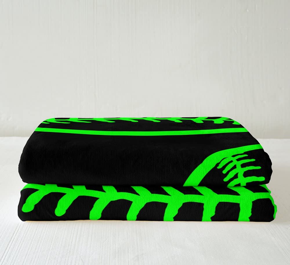 Coperta in pile da baseball per gioco sportivo verde neon coperta di peluche decorativa da baseball Gaming Sherpa coperta regalo per gli amanti del baseball calda coperta sfocata regina 200 x 220 cm
