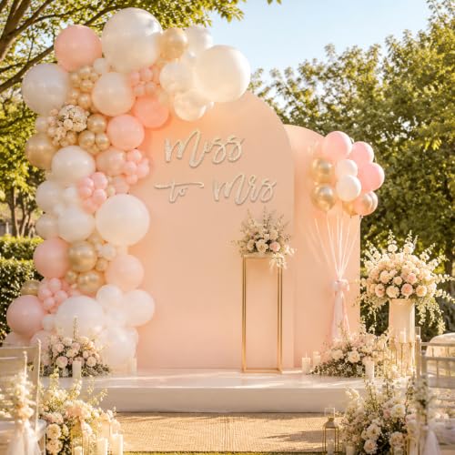 Image of Miss to Mrs Sign, Felt Letter Photo Props for Bridal Shower, Bachelorette Party, Engagement Wedding Balloon Arch (Champagne Gold)
