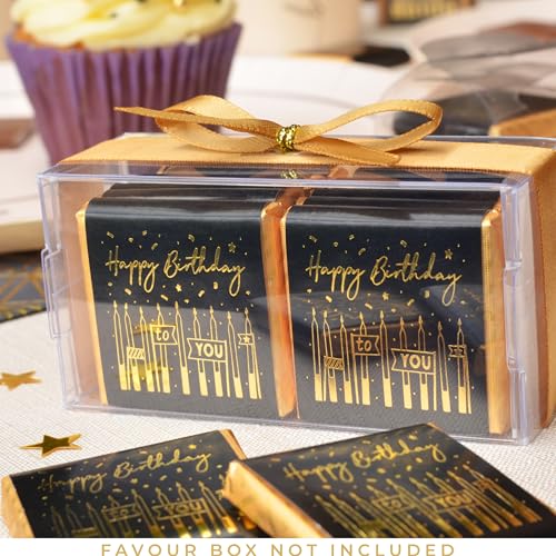 Wyeland Confectionery Happy Birthday Milk Chocolate Neapolitans - Gold on Black Birthday Candles - 25 Chocolates