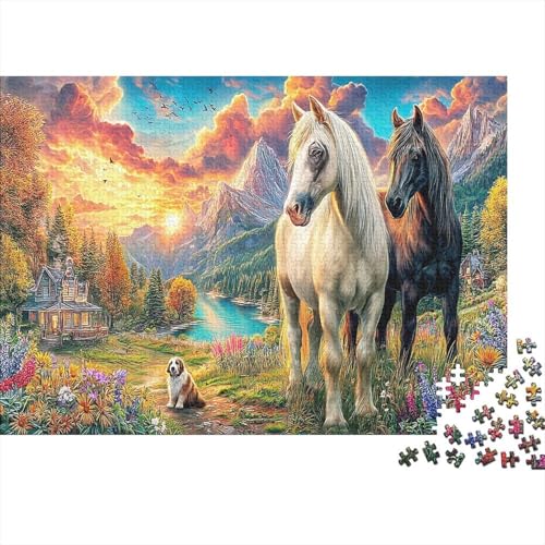 Caballos Paisaje Puzzle de 1000 Piezas Papel Puzzle para Adultos Vista Escénica Puzzle para Toda la Familia Relajante Regalo 70x50cm/1000pcs