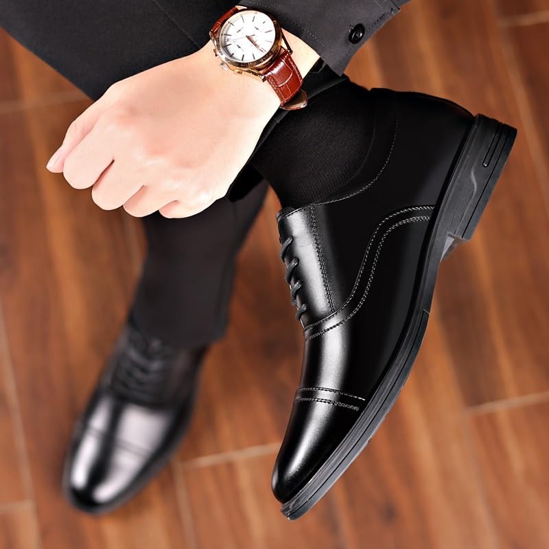 Men's Classic Modern Wedding Dress Shoes Low Top Formal Business Oxford Shoes Vintage Leather Lace Up Platform Derby Shoes(6.5)2