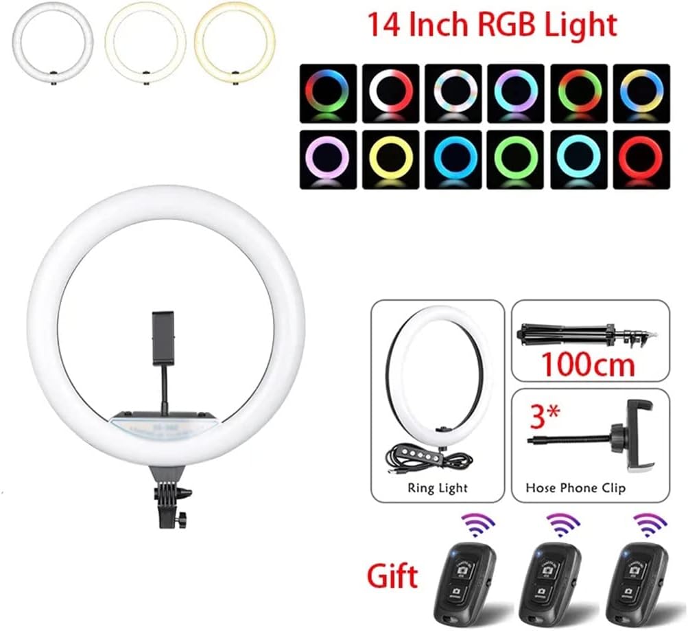 RGB Light with Tripod Stand Phone Holder LED Lamp for Live Streaming Video Makeup Shootin