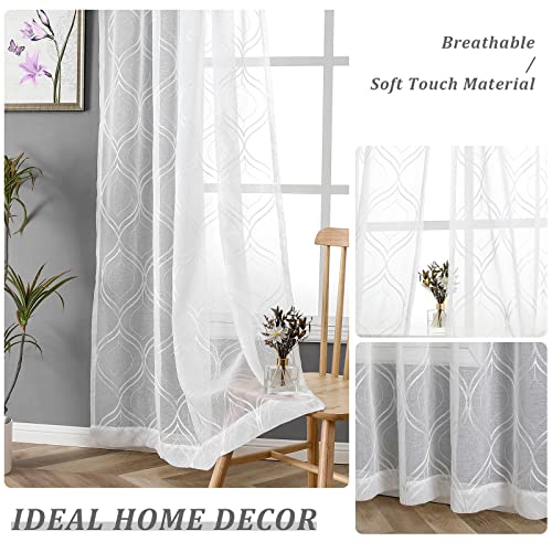 Visiontex TX-W01 Moroccan Embroidery White Sheer Curtains Panels Pair, Decor Rod Pocket Voile Tulle Semi Window Lattice Drapes thumb #5