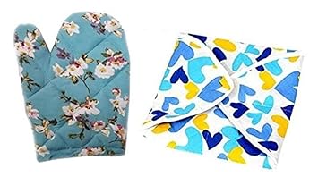 U S TRADERS Combo of Traditional Roti/Chapati Cover and Oven Gloves, 100% Cotton Cloth | Keep Fresh & Serve Safe | Easily Washable | Assorted Color & Design | Set of 1