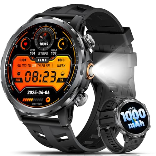 BENYAR Relógio inteligente homem com 1000 mAh/lanterna/1,7'' HD grande Smartwatch homem com chamadas/carregamento duplo/IP68 impermeável/100 modos desportivos/pulsómetro/sonho/pulseira atividade