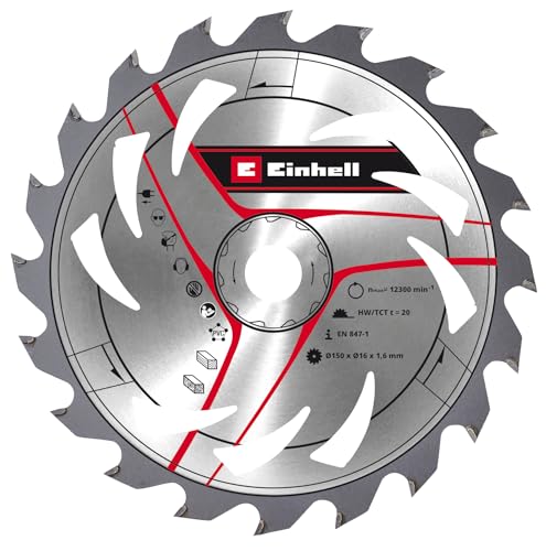 Original Einhell Kreissägeblatt 150x16 (Sägen-Zubehör, Ø 150 mm, Aufnahme 16 mm, 20 geschränkte Zähne, Schnittbreite 1,6 mm, hartmetallbestückt, für Akku-Handkreissägen)