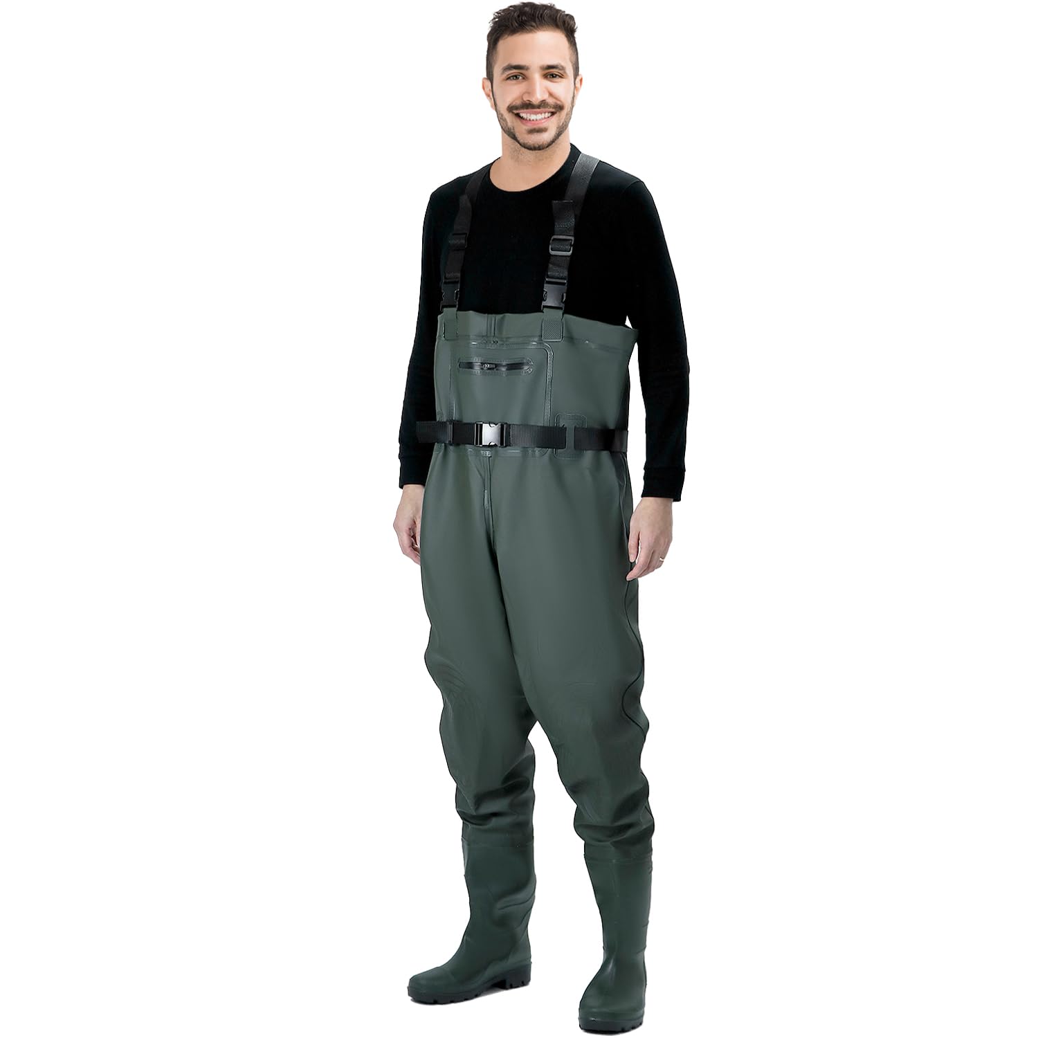 QWORK® Wathose Herren Damen, Wasserdichte, Atmungsaktive Teich-Wathose Mit Stiefeln, Zum Angeln, Jagen Und In Der Landwirtschaft