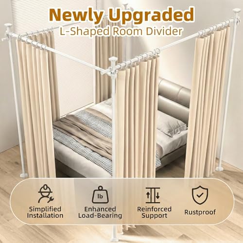 Image of Room Divider Curtain Rod for Wide Space Room Separation,4-10ft(H) 28-209inch(W) Wall Divider for Room Separation, Heavy Duty Room Partition Separator, Adjustable Folding Privacy Screens,White