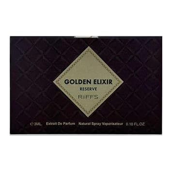 RiiFFS Golden Elixir Reserve - Warm Spicy, Gourmand, Oud - Extrait de Parfum Vial Spray for Women & Men, 0.10 Ounce / 3 ml