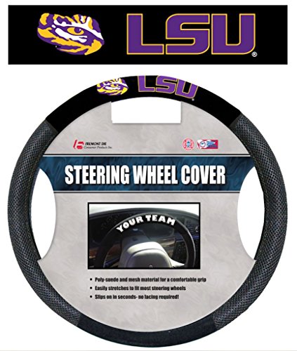 Fremont Die NCAA LSU Tigers Poly-Suede Steering Wheel Cover, Fits Most Standard Size Steering Wheels, Black/Team Colors