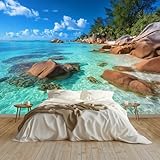 Papel Tapiz Fotográfico Papel Tapiz Paisaje Natural Mar Piedras Art Mural 250x175 cm Cafe Restaurant Dormitorio Decoración para el Hoga Murales Papel Pintado a Papel Fotomural, Azul