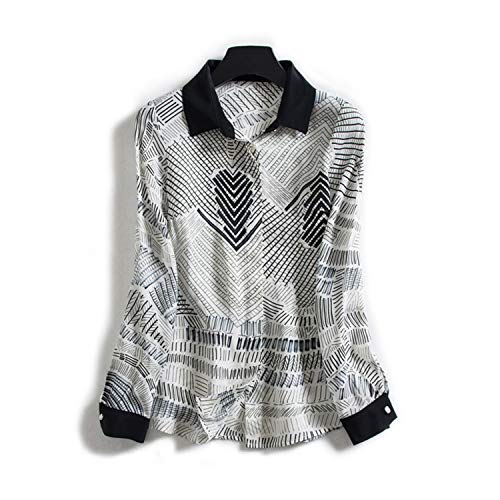 XCXDX Camicia Elegante Stampata, Blusa in Seta A Maniche Lunghe, Top A Molla