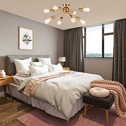 Vinluz 8-Light Sputnik Chandelier Brushed Brass Semi Flush Mount Ceiling Light Modern Pendant Light For Kitchen Bathroom Dining Room Bed Room Hallway #TOP7