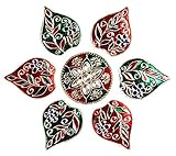 NAVRANG Diwali Acrylic Handmade Rangoli Home Decor Floor Stickers Hexagon Design 7 Pieces Diamond, Kundan & Decorative Stones Studed (Leaf)