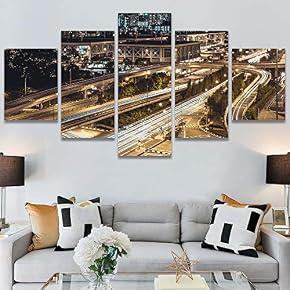 SIGNWIN 5 Panel Canvas Wall Art City Lightscape...