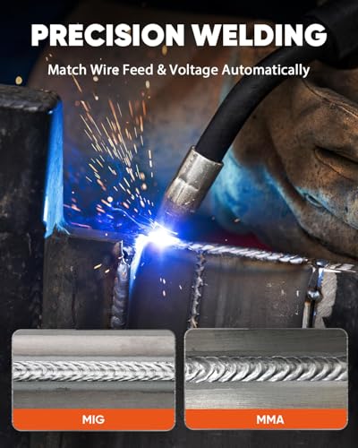 Image of H HZXVOGEN 185A MIG Welder, 110V /220V Dual Voltage, 4-in-1 Gas MIG /Flux Core MIG /Lift TIG /Stick Welding Machine with Synergic Multiprocess Large LED Digital Display, IGBT Inverter