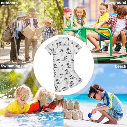 Image of Sunflower Floral Yellow Black Short Sleeve Hawaiian Button Down Shirts and Short Sets for Boys Toddler Summer Outfits