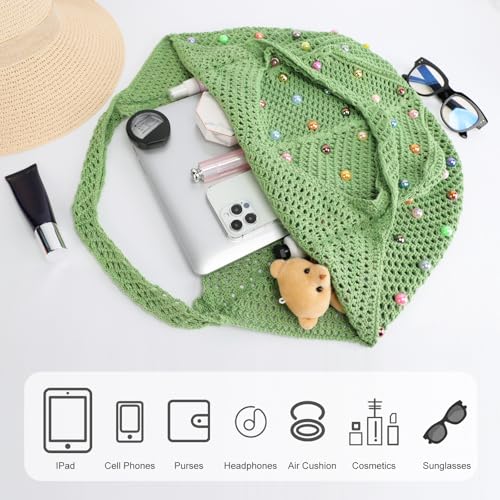 Image of Crochet Tote Bag for Women Mesh Summer Beach Bag Large Knitted Bag Woven Shoulder Handbag Vacation Aesthetic Hobo Bag Travel
