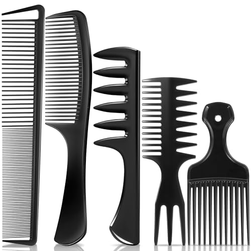 SALONSILK 5Pcs Combs for Men Hair Pick Comb Set for Afro Black Mens Curls Wide Tooth Medium Toothed Styling Dressing for Twist Detangler Natural Hair