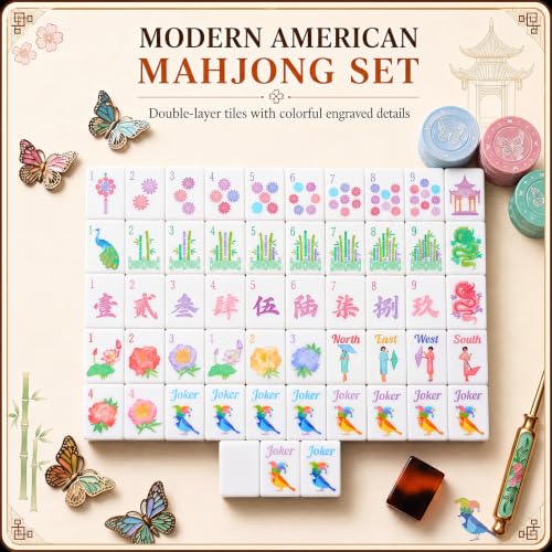 Juego de fichas Mahjong Americano 160 piezas miniatura 4