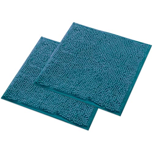 WohnDirect Lot de 2 tapis de bain, bleu pétrole, 45 x 45 cm, antidérapants et lavables, tapis de salle de bain, tapis de WC
