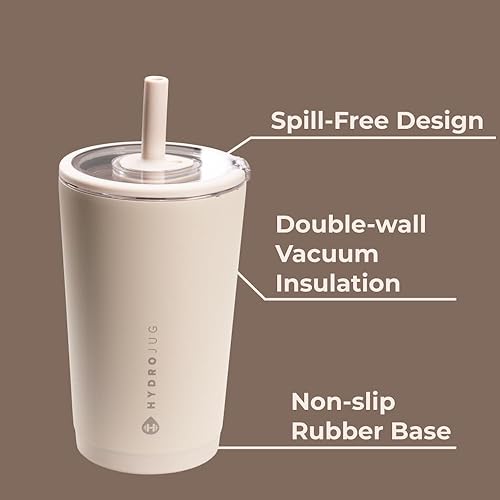 Miniatura 3 de HydroJug Vaso diario de 14 onzas  Vaso aislado con forro de cerámica con popote y tapa suave al tacto, apto para portavasos, aislamiento al vacío de