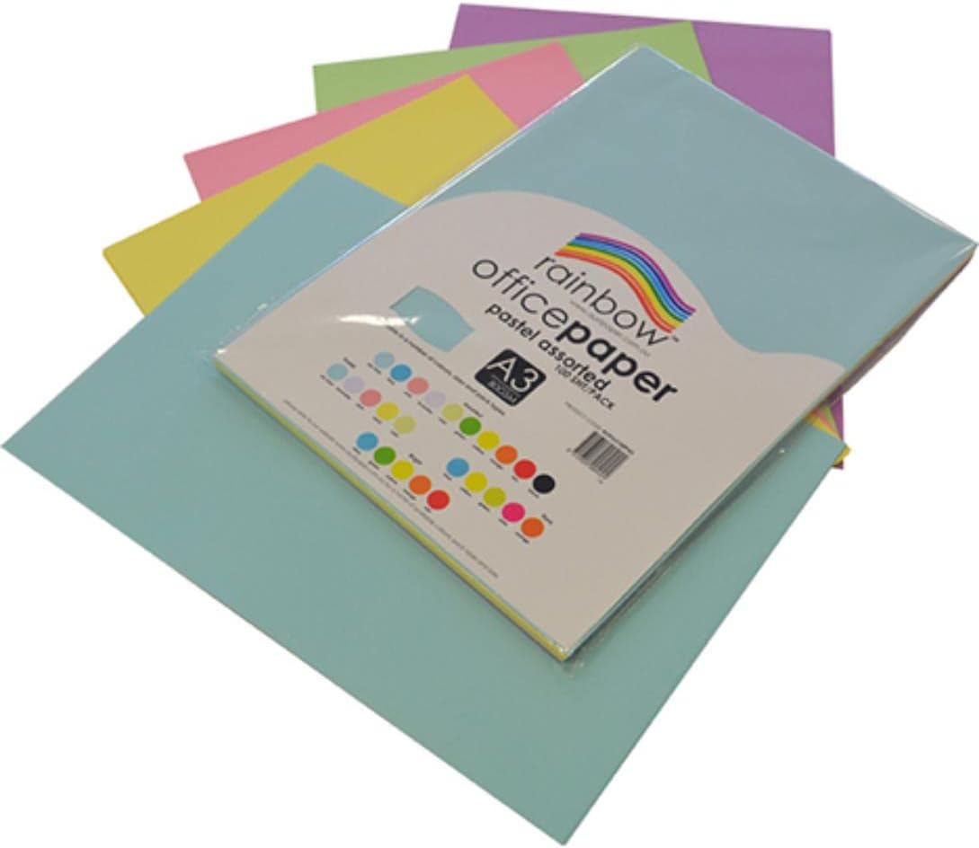 Rainbow A3 80Gsm Office Paper 100 Sheets, Pastel Assorted