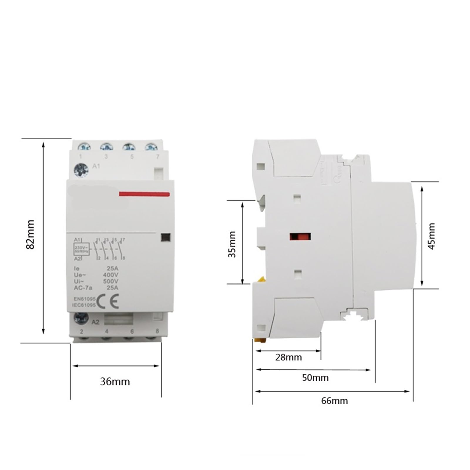 Controlador de Interruptor de Contactor Modular de CA for el hogar, 4P, 16-25A, CA 220V, 230V, 50/60Hz, 4NO, 4NC, 2NO, 2NC(25A-4NC)