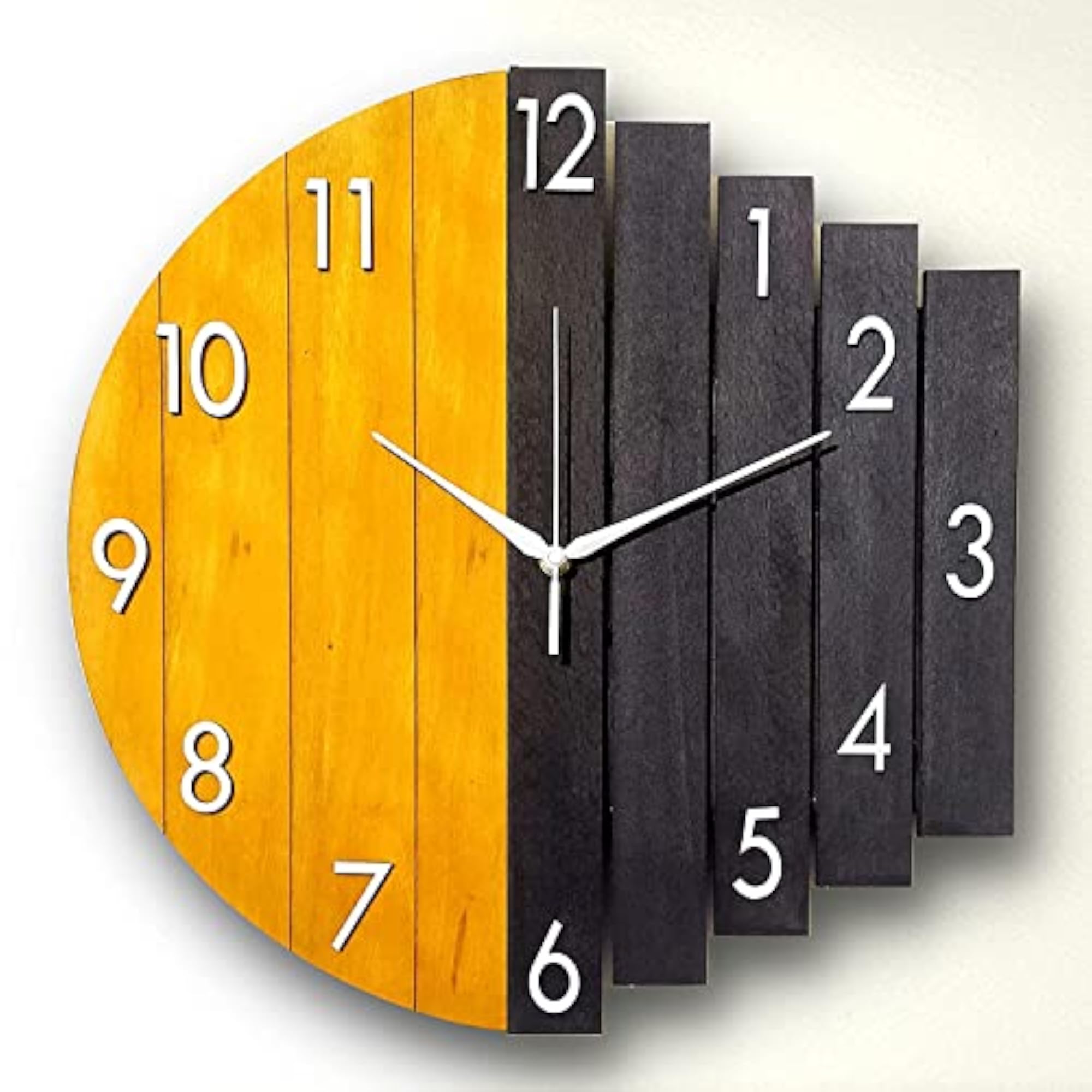 Designer Wooden Wall Clock, 12 Inch, Yellow