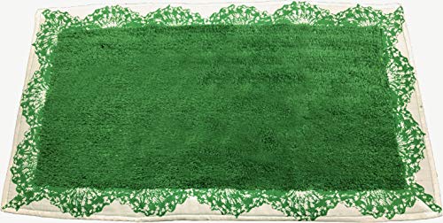 EUROSTYLE Tappeto da Bagno in 100% Cotone con Bordo Stampato Pizzo scendi Doccia Super Assorbente soffice e Aderente al Pavimento Lavabile in Lavatrice (Misura 50X80CM, Verde)