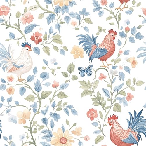LaiTique Farmhouse Rooster Wallpaper – Country Cottage Peel and Stick