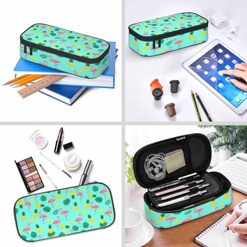 Image of Pink Flamingo Pencil Case Flamingo Exotic Tropical Leaves Pineapples Bird Pencil Bag Pen Markers Pouch Holder Organizer for Boy Girl School Students