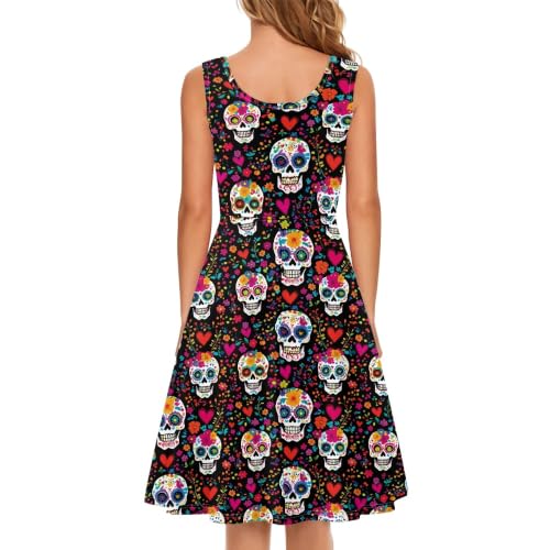 Image of TOADDITDO Women's Sleeveless O Neck Beach A-Line Party Coctail Tank Dresses Flared Sundress