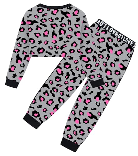 Image of Betusline Girls 2 Piece Outfits Girls Cropped Sweatsuit Pants Outfit Clothes Set, 4T-14 Years